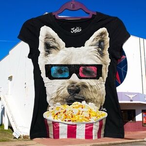 Justice Girls Vintage  Graphic T-shirt Size 12 With Puppy Popcorn And Sparkle